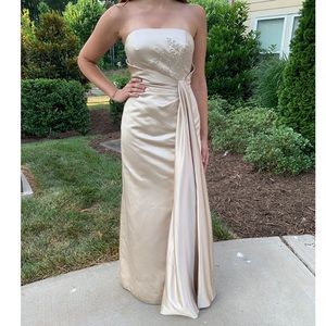 David’s Bridal Champagne Strapless Gown